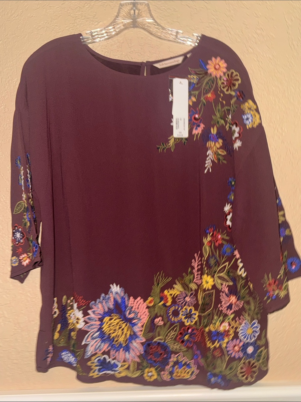 Soft Surroundings NWT embroidered plum blouse